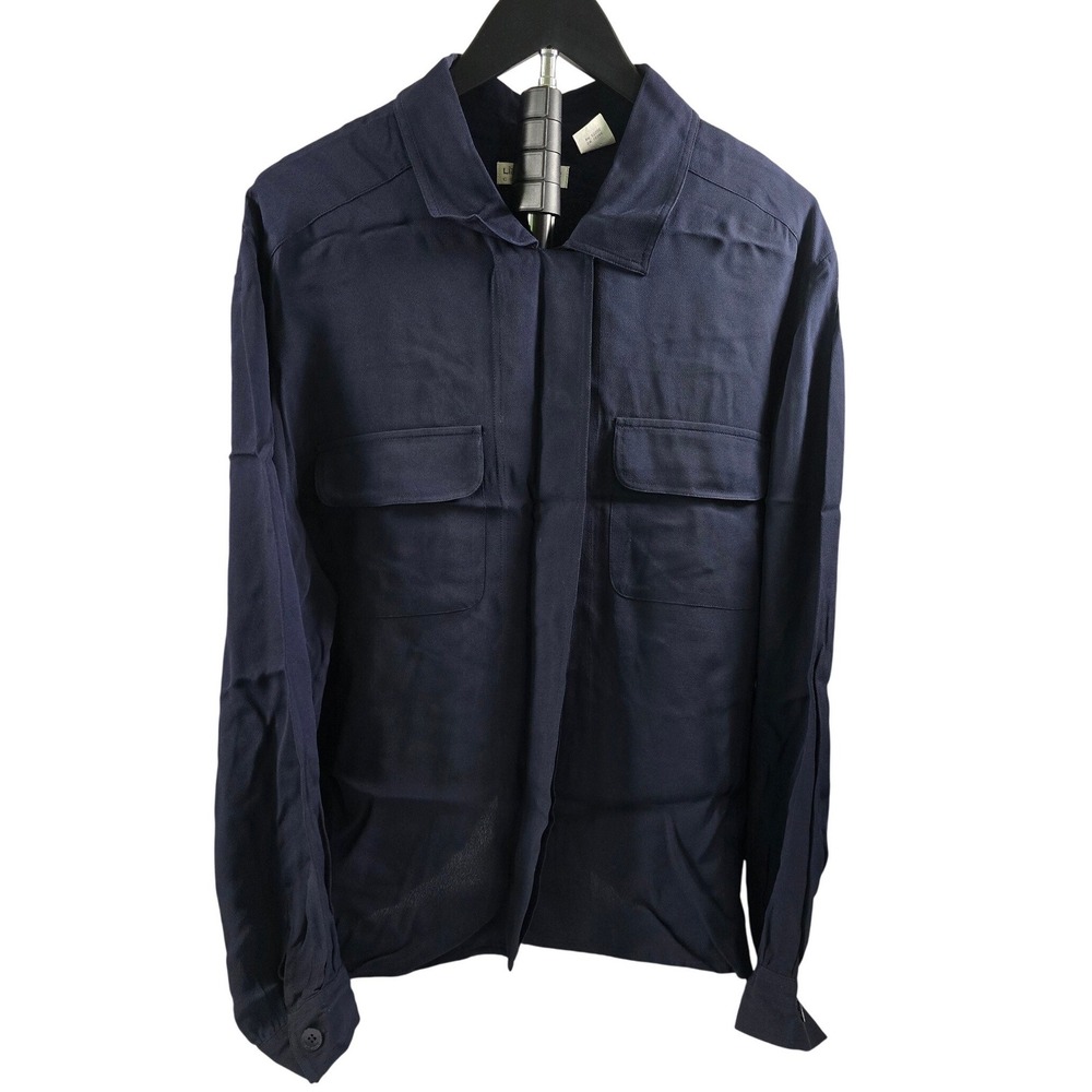 Liz Claiborne Collection Navy Blue Rayon Button Down Shirt Blouse Size 14 Pocket